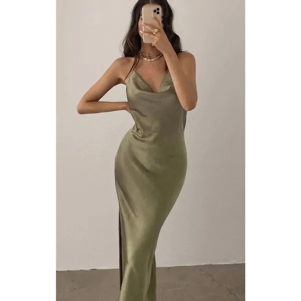 Princess Polly Alissa Green Slit satin strapless halter maxi dress in size 12 - Image 7