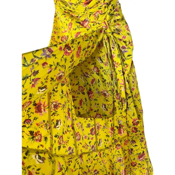 Cinq à Sept Dress Size 0 Provence Katz Floral Back Zip Yellow Satin Finish - Image 9