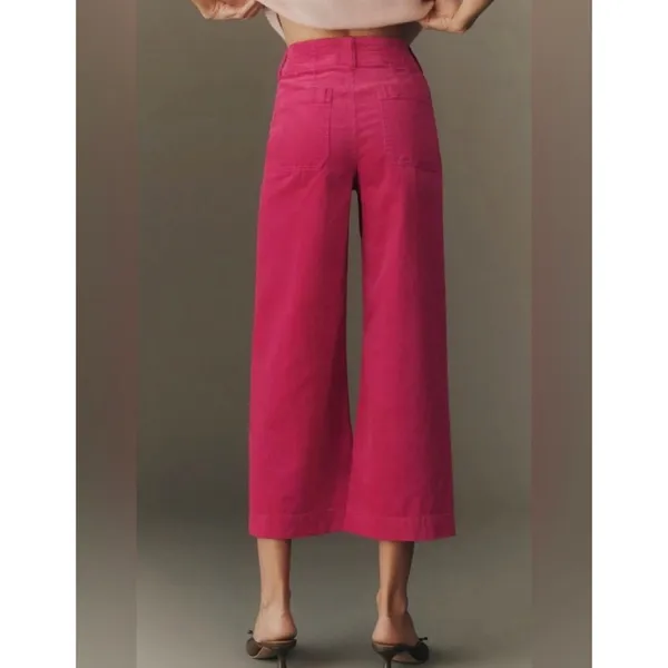 Anthropologie Maeve The Colette Corduroy‎ Ankle Cropped Wide Leg Pants Cream 27 - Image 2