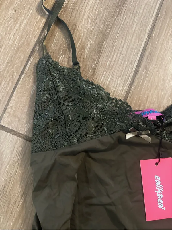 Edikted Olive Green Lace-Trim Chemise - Image 2