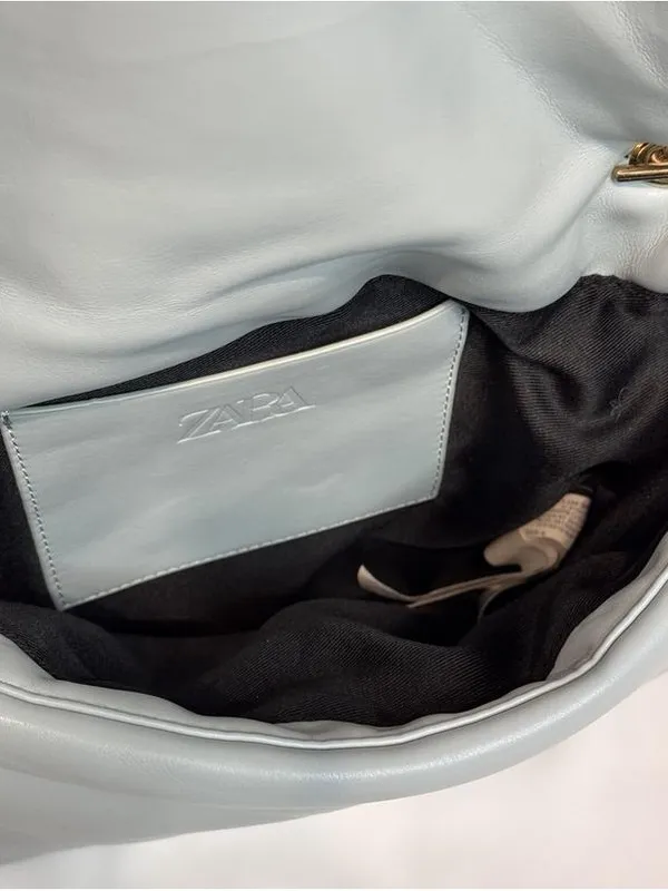 Zara Quilted Chain-Shoulder Bag - Light Gray - Image 7