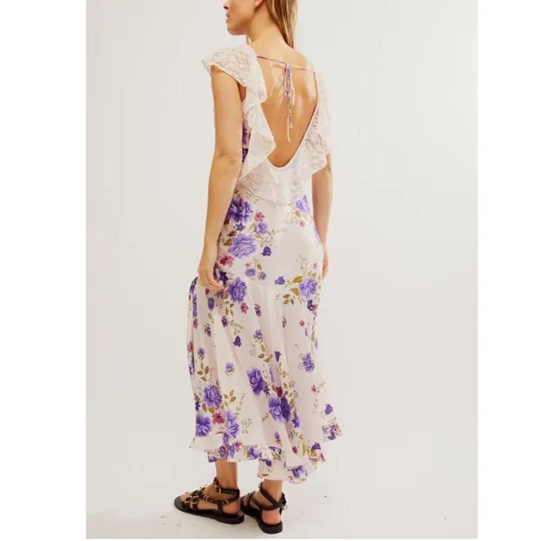 FREE PEOPLE Dress Size Medium Warm Hearts Midi NWT Ivory Combo Lace Floral Boho - Image 4