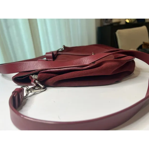 bag crossbody shoulder burgundy suede large Bess Croute messenger flap Ox Blood - Image 5