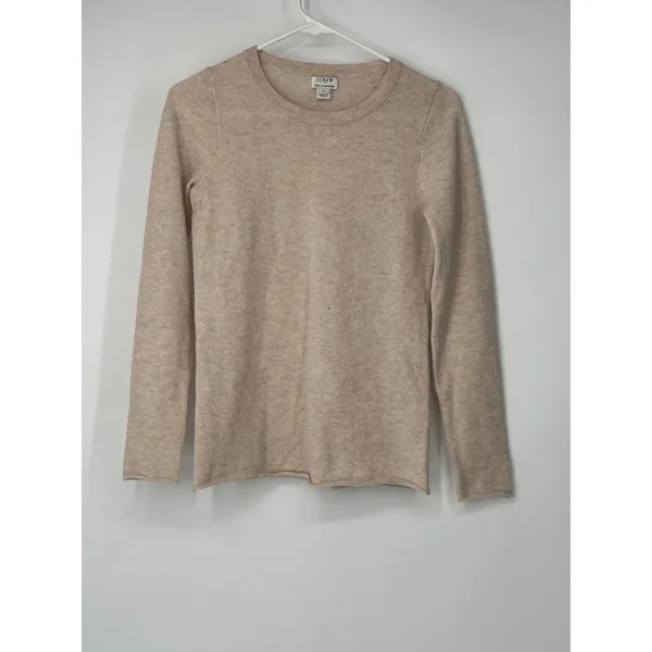 Xs J.Crew crewneck long-sleeve sweater 100% Cashmere Knit Beige Pullover Women's - Image 6