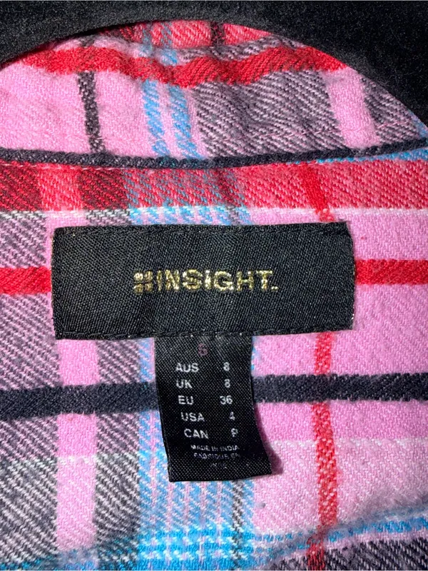 Pink and Blue Plaid Flannel Button Down Size 4 - Image 3