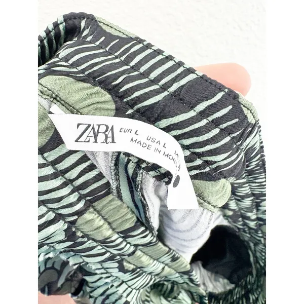 Zara Green Geometric Flowy Satin Cropped Pants Size Large Abstract Funky Boho - Image 6