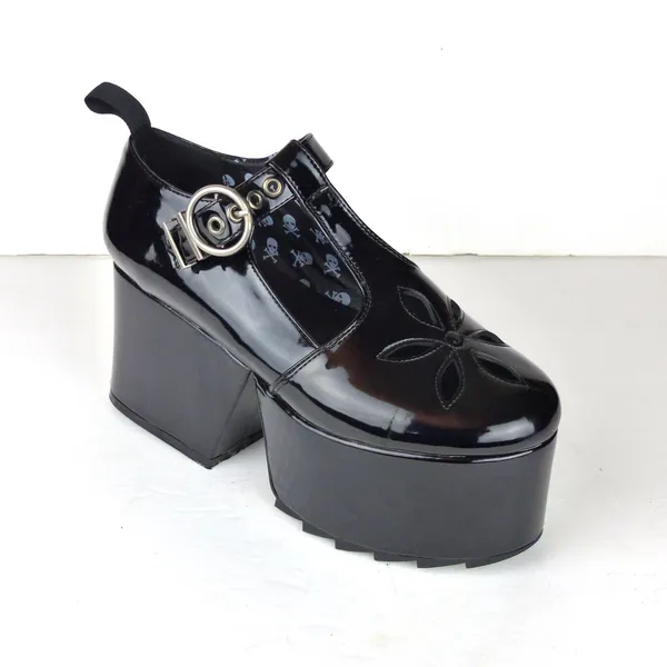 Lamoda Mary Jane Shoes Women 7 Black Patent Overthinking It Platform Cutout Goth - Image 2