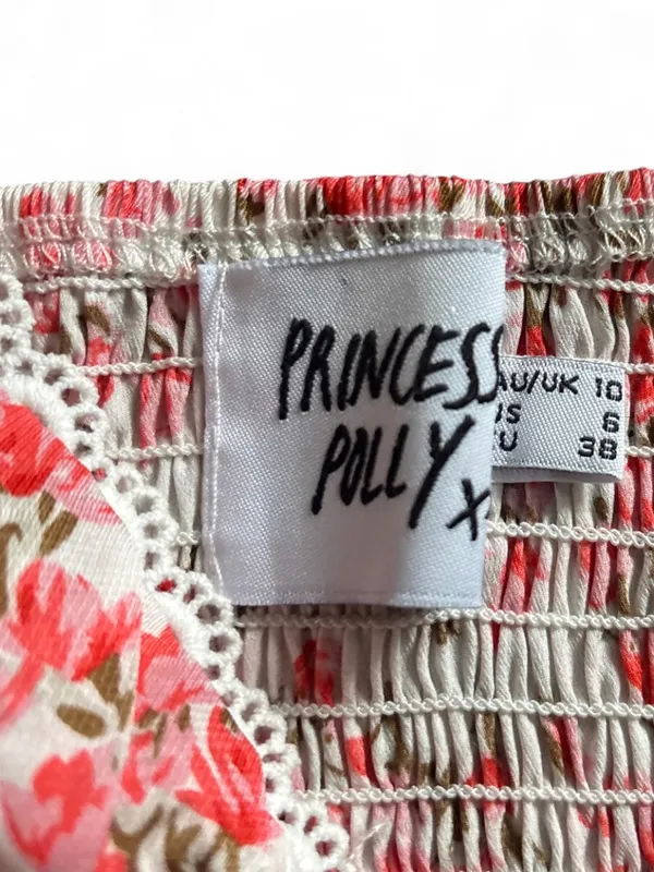 Princess Polly Maddi Top Pink Floral Ruched Crop Cami Tie Side Size 6 - Image 4