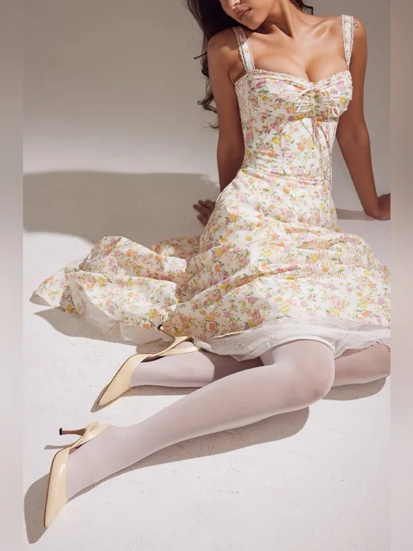 House of CB Rosalee Ivory Meadow Print Cotton Bustier Sundress XS - Image 3
