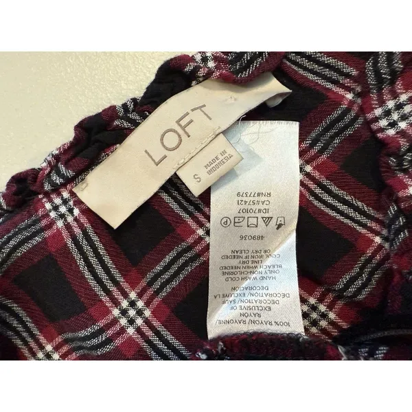 Loft Blouse Womens Small Plaid Ruffle Preppy Academia Twee Travel Collegiate - Image 3