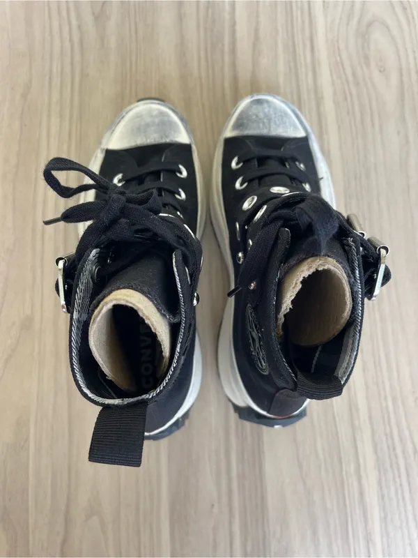 Converse Black Platform High-Top Sneakers with Silver Buckles - Image 4