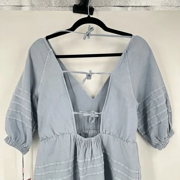 NWT Avec Les Filles‎ Women's Tie Back Puff Sleeve Babydoll Dress Blue Size Small - Image 10
