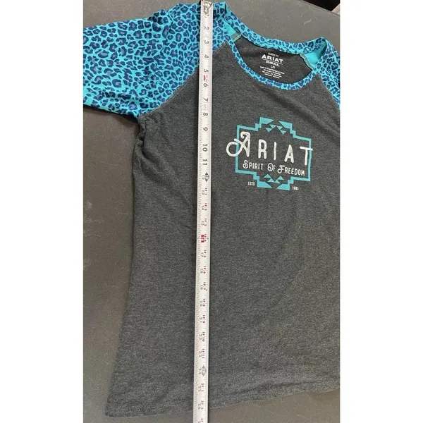 Ariat Women’s L Gray Blue Leopard Print 3/4 Sleeve Western Logo NWT Classic Fit - Image 7