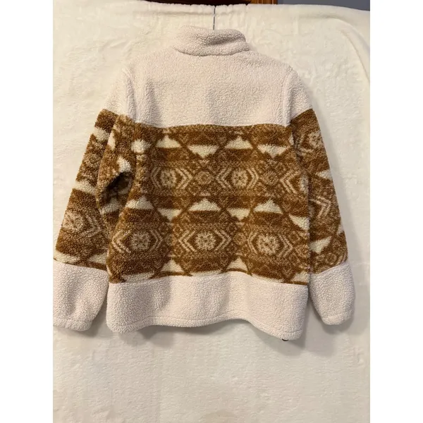 Columbia Sherpa Fleece Pullover Womens XL Southwestern Aztec Snap Neck Brown - Image 7