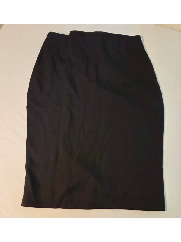 High Waisted Asymmetric Button Accent Pencil Skirt Front Slit Black Size L W-164 - Image 3