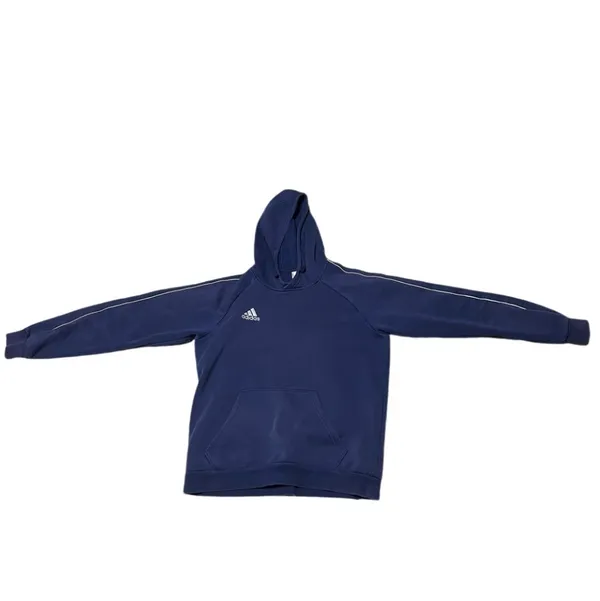 M Adidas Navy Fleece Hoodie Pullover With White Accents Athletic Athleisure - Image 8