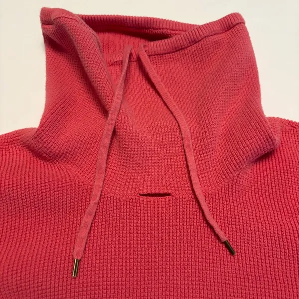 Lauren Ralph Lauren Funnel Neck Sweater Womens Large Pink Waffle Knit Drawstring - Image 2