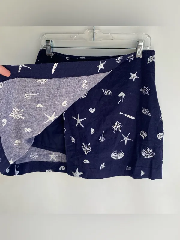 A New Day navy linen seashell nautical wrap skirt skort beach coastal cottage 6 - Image 5