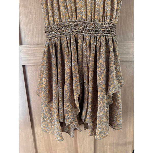 Storia Brown Floral Ruffle Mini Dress Butterfly Sleeves Women’s size Medium - Image 2