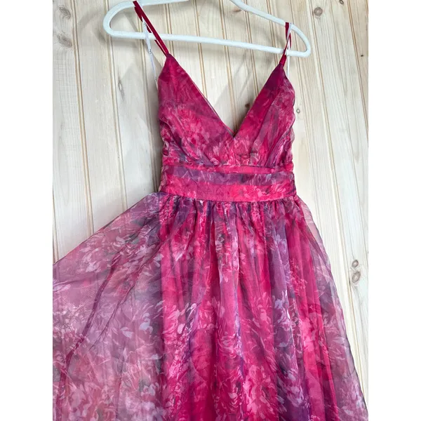 Lulus Romance That Wows Magenta Floral Print Organza Maxi Dress Holiday Large - Image 5