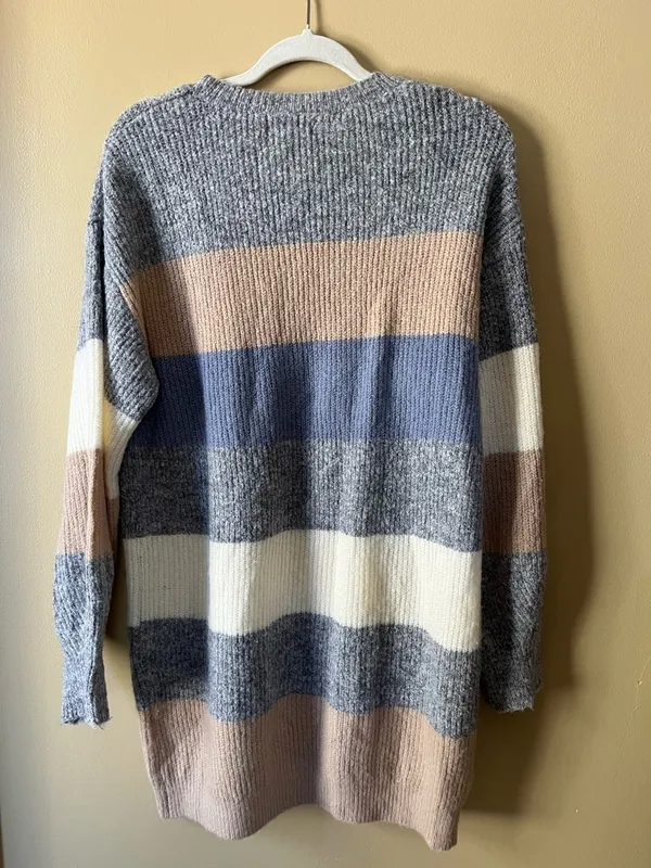 Sweater Mini Dress in Gray, Cream & Tan Stripes - Image 3