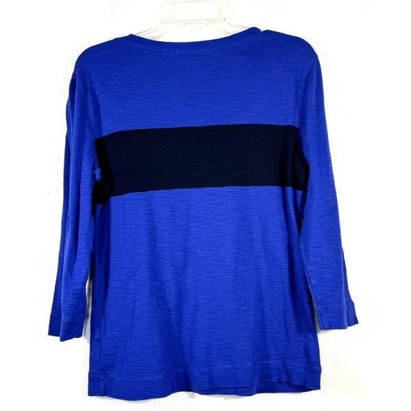 LRL Lauren Jeans Co Ralph Lauren Top Size L Blue Stripe Button Shoulder Blouse - Image 4