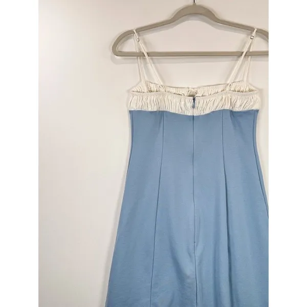Reformation Mini Dress Blue Sadie Knit Cami Two Tone Organic Cotton Stretch XS - Image 7