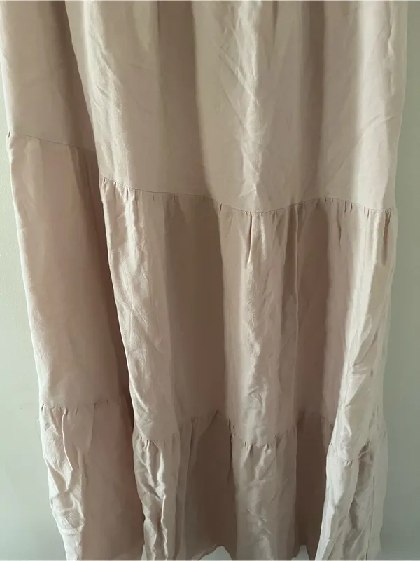 Blush Pink One Shoulder Midi Dress Medium Smocked Tiered Romantic Summer Wedding - Image 3