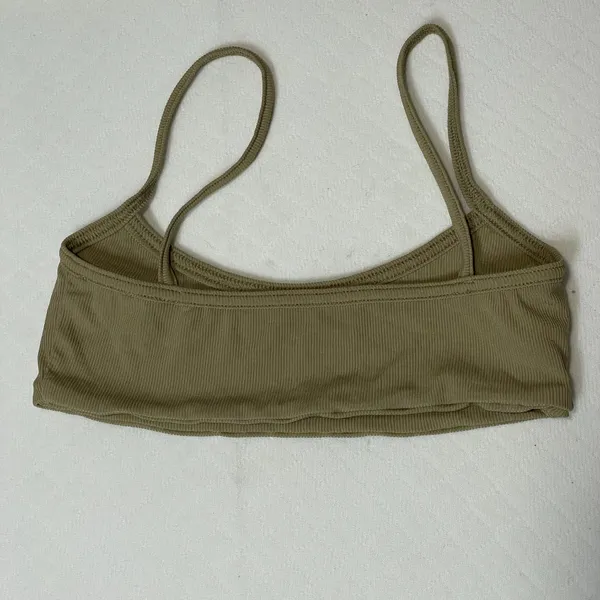 Oh‎ Polly Scoop Neck Ribbed Bikini Top in Khaki Green size Medium - Image 6