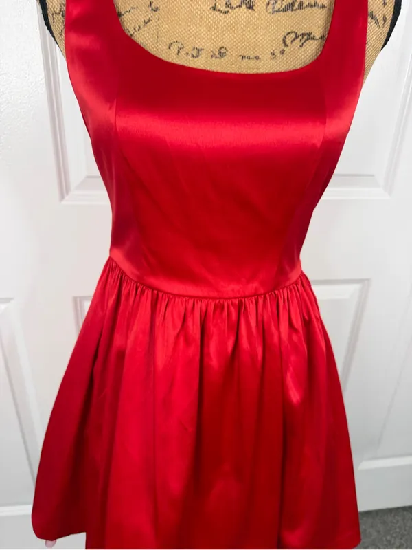 Vintage Forever 21 Red Satin Bow Back Mini Dress Sz S Petite NWOT - Image 5