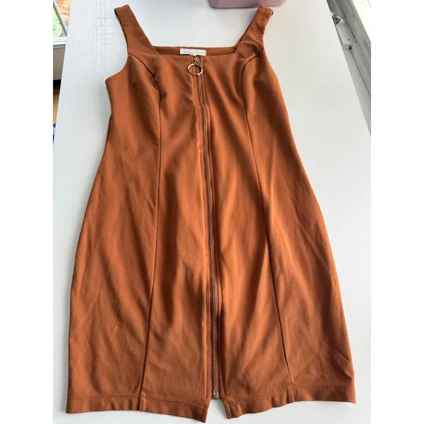 Bailey Blue Rust‎ Orange Square Neck Zip Front Mini Dress Women's Size M Fall - Image 3