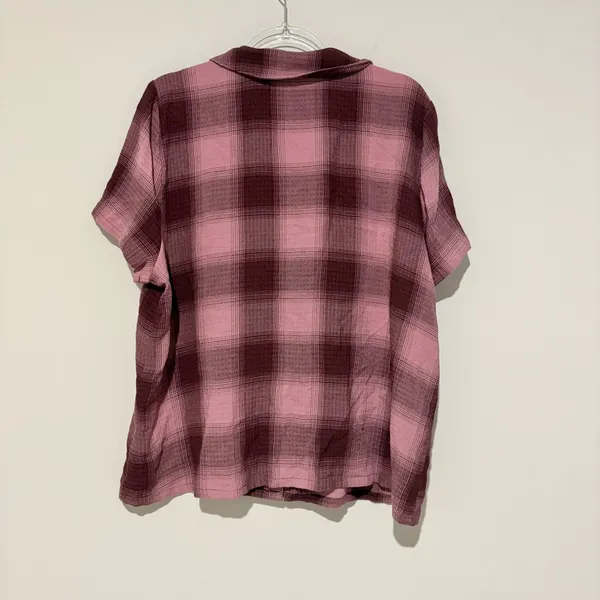 Torrid Gauze Button Through Epic Plaid‎ Short Sleeve Pocket Sleep Shirt Pink 0 - Image 3