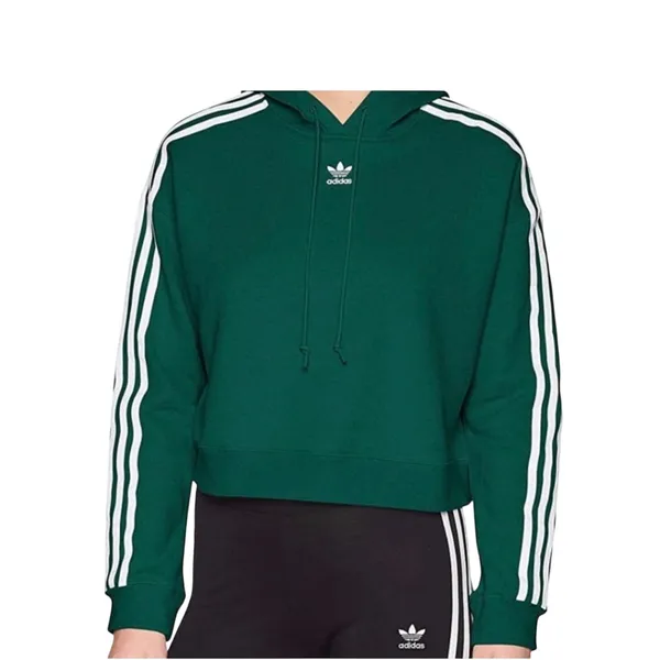 Adidas Green Three Stripe Cropped Cotton Sweater | XL - Image 3