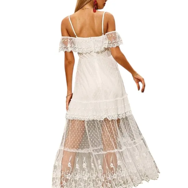 White Ruffled Tiered High Low Dress - Image 2