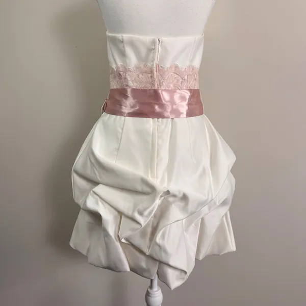 Jessica McClintock Gunne Sax Strapless Bubble Hem Mini Dress Ivory Pink Size 11 - Image 3