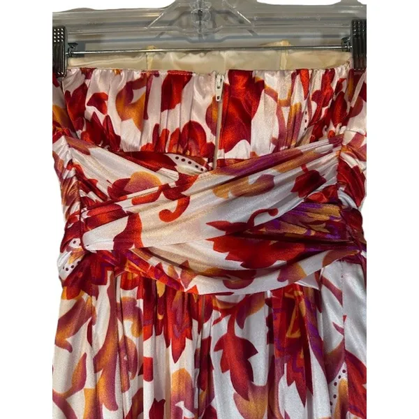Red & White Strapless Floral Formal Belted Waist Knee Length Dress Women Sz S - Image 8