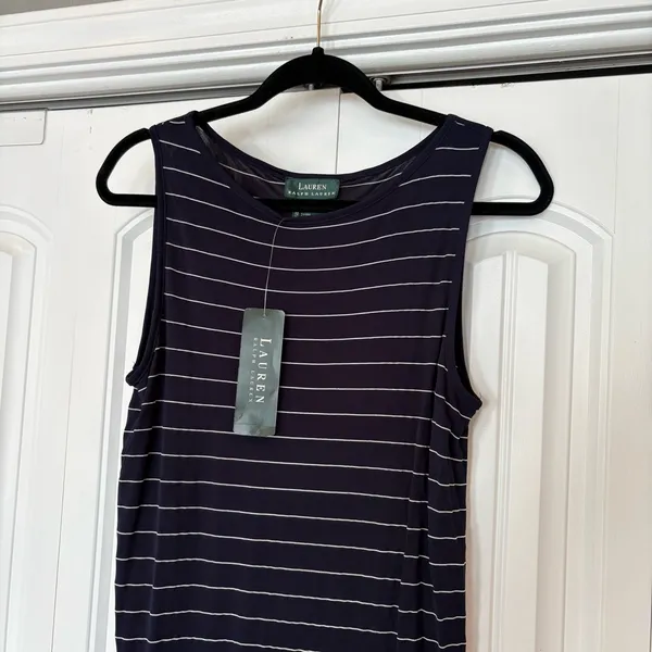 Lauren‎ Ralph Lauren Blue And White Stripe Midi Dress Size Medium - Image 3