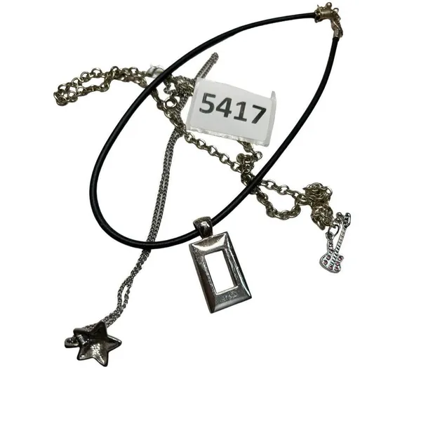Three silver toned necklace set - guitar pendant, dog paw and square pendant s - Image 8