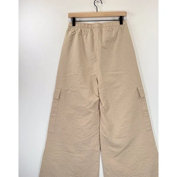 Honor The Gift Womens Pants Beige Waffle Cargo Wide Leg High Rise Baggy Small - Image 6