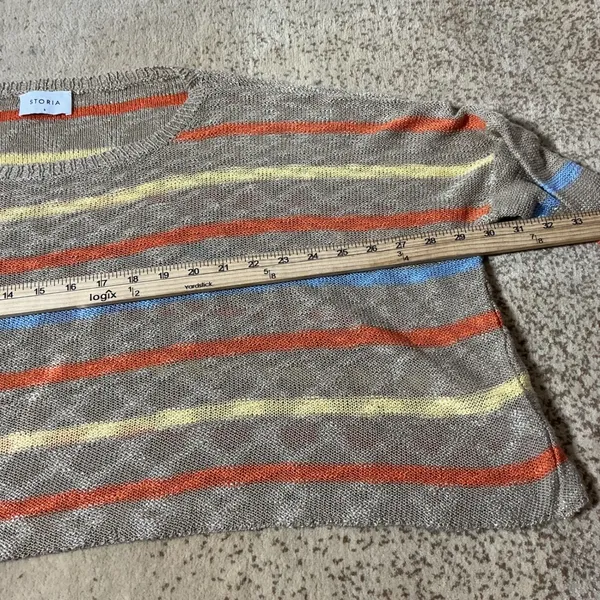 Storia‎ Fisherman Womens Striped Open Knit Cropped Sweater Tan BT1139 Size S - Image 7