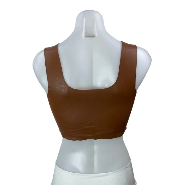 Commando Women's Brown Faux Leather Vegan Sleeveless Square Neck Crop Top Size S - Image 3