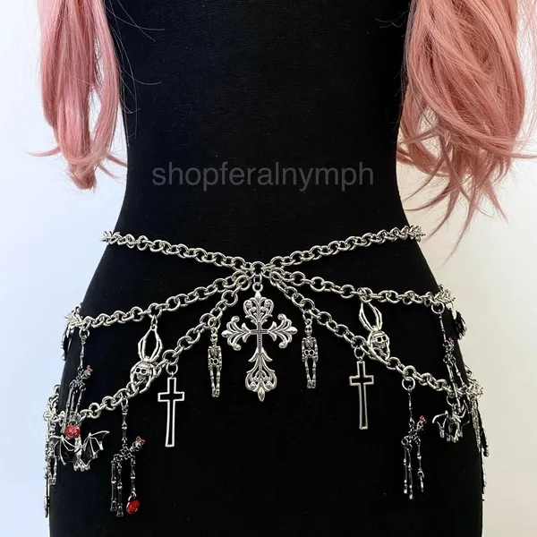 Silver Y2K Gothic Draped Charm Layered Chain Belt, Fits 26-55 Inches, X7GA1391 - Image 2