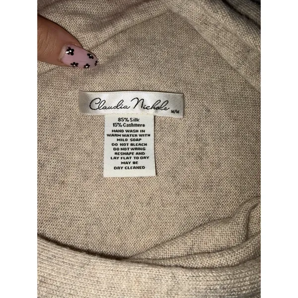 Claudia Nichole M Silk Cashmere Ruffle Wrap Cowl Neck Sweater Tunic - Image 9