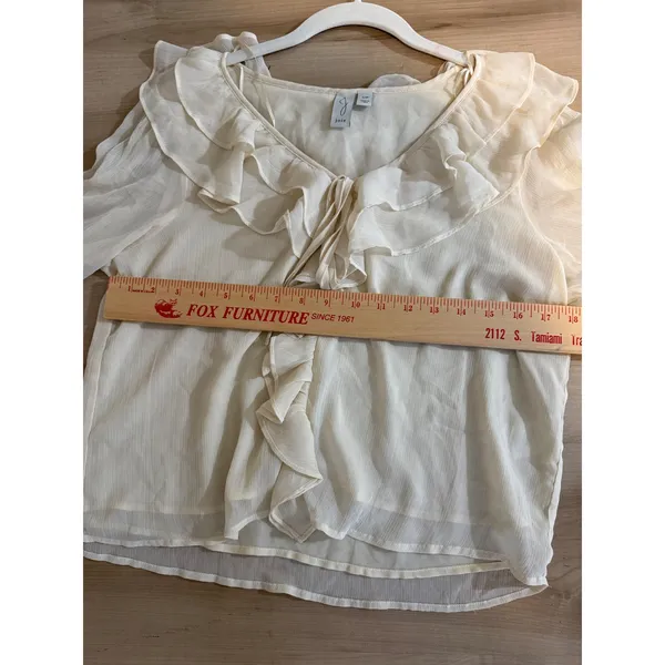 Joie Blouse Cream S Womens Ruffle V-Neck Sheer Chiffon Romantic Flowy Ivory - Image 5