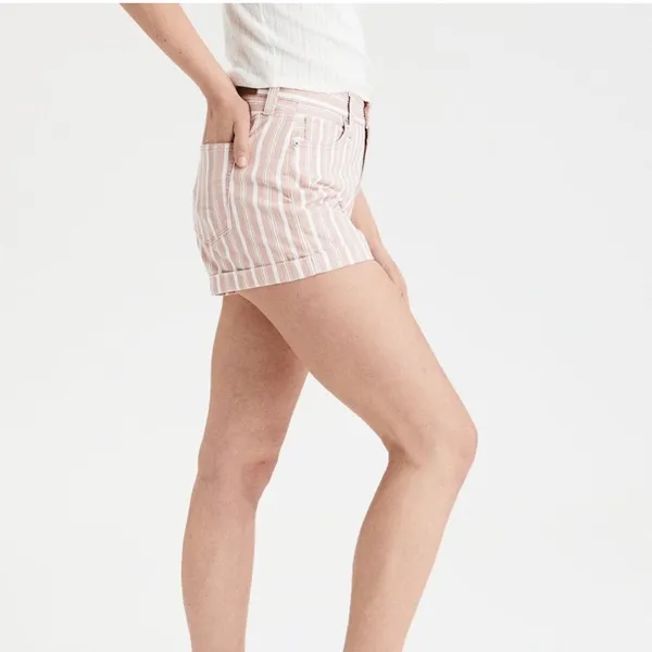 American Eagle Pink‎ Striped Denim Mom Short shorts cotton comfortable jeans 18 - Image 2