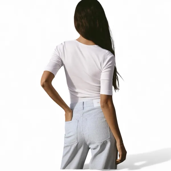Zara Blue and White Striped Straight Leg Jeans - Image 2