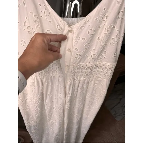 LoveShackFancy Eyelet Cotton Wide Leg Jumpsuit Womens White Size‎ 4 - Image 8