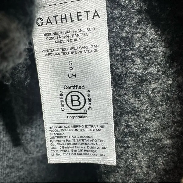 Athleta Sz S Westlake Textured Cardigan Sweater Gray Fog Camo Fine Merino Wool - Image 7