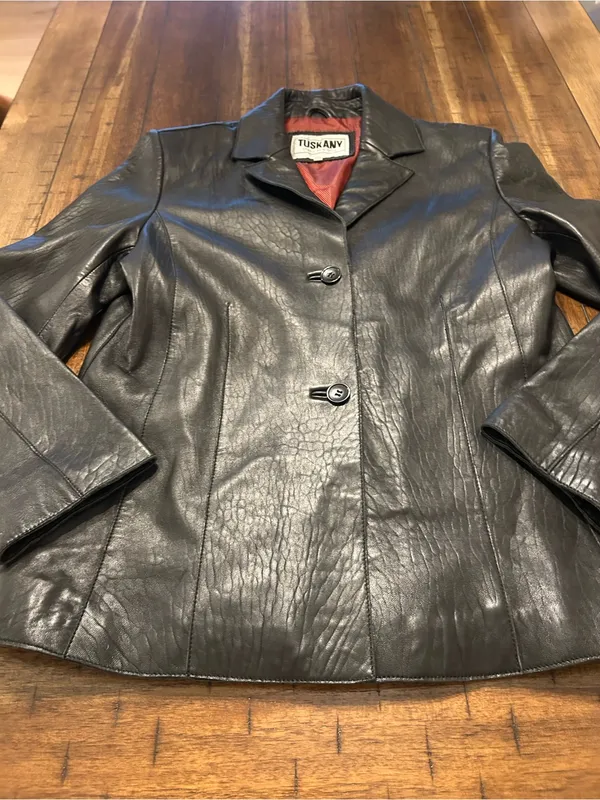 Tuskany Womens XXL Genuine Leather Blazer Jacket Black Y2K Fitted - Image 3