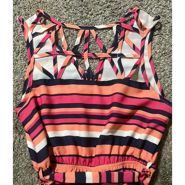 Skies Are Blue Womens Sz 8 Striped Sundress Sleeveless Colorful Boho Beach Dress - Image 7